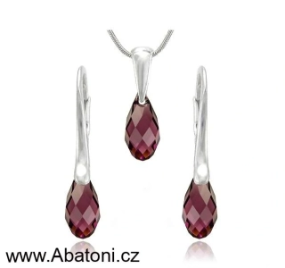 Swarovski Elements Briolette krystal 13mm - Stříbrná sada (set, souprava) náušnice a přívěsek s řetízkem fialová slza, kapka 39169.4 Amethyst (fialová, bordó, vínová) 