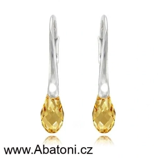 Swarovski Elements Briolette krystal 13mm - Stříbrné náušnice visací zlatá slza, kapky 39169.4 Golden Shadow (zlatá, světlá jantarová, zlatobéžová) 