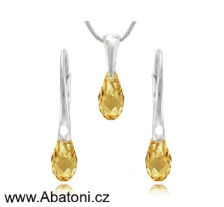 Swarovski Elements Briolette krystal 13mm - Stříbrná sada (set, souprava) náušnice a přívěsek s řetízkem zlatá slza, kapka 39049.2 Golden Shadow (zlatá, světlá jantarová, zlatobéžová) 