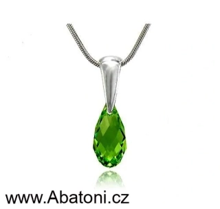 Swarovski Elements Briolette krystal 13mm - Stříbrný náhrdelník (přívěsek + řetízek) visací zelená slza, kapka 34252.3 Erinite (zelená, šalvějová)