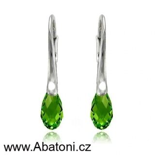 Swarovski Elements Briolette krystal 13mm - Stříbrné náušnice visací zelená slza, kapky 51056.3 Erinite (zelená, šalvějová) 