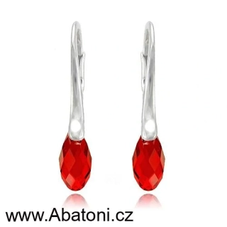 Swarovski Elements Briolette krystal 13mm - Stříbrné náušnice visací červená slza, kapky 31063.2 Scarlet Siam (červená tmavá) 