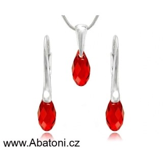 Swarovski Elements Briolette krystal 13mm - Stříbrná sada (set, souprava) náušnice a přívěsek s řetízkem červená slza, kapka 39177.3 Scarlet Siam (červená tmavá)