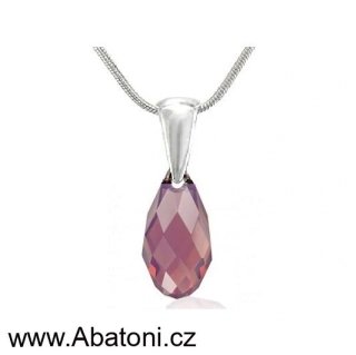 Swarovski Elements Briolette krystal 13mm - Stříbrný náhrdelník (přívěsek + řetízek) visací fialová slza, kapka 34252.3 Cyclamen Opal (fialovo růžová, opálově mléčná bordó)