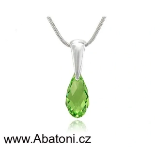 Swarovski Elements Briolette krystal 13mm - Stříbrný náhrdelník (přívěsek + řetízek) visací zelená slza, kapka 34252.3 Peridot (zelená, světlá)