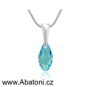 Swarovski Elements Briolette krystal 13mm - Stříbrný náhrdelník (přívěsek + řetízek) visací modrá slza, kapka 34252.3 Aquamarine (modrá světlá, azurová, nebeská)