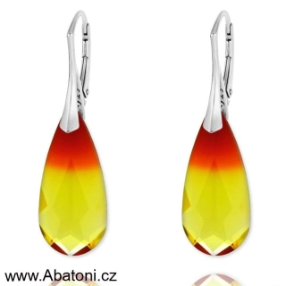 Swarovski Elements Teardrop krystal 24mm - Stříbrné náušnice visací žluto oranžová slza, kapky 31242.3 Fire Opal (oranžovo žluto červená, ohnivá)