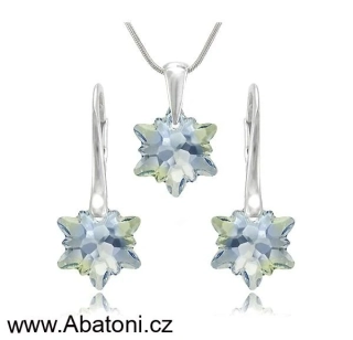 Swarovski Elements Edelweiss Snowflake krystal 18mm - Stříbrná sada (set, souprava) náušnice a přívěsek s řetízkem modrá vločka, protěž, kytička 34221.1 Blue Shade (modrá křišťálová světlá, šedo-béžová)