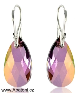 Swarovski Elements Pear krystal 22mm - Stříbrné náušnice visací fialová slza, kapky 31242.3 Lilac Shadow (fialová, vínová, bordó, růžovo zlatá, duhová) 