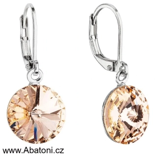 Swarovski Elements Rivoli vlepený krystal 12mm - Ocelové náušnice visací bimbací oranžové kulaté 51078.3 Light Peach (meruňková, oranžová velmi světlá)