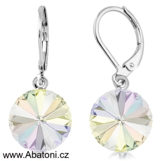 Swarovski Elements Rivoli vlepený krystal 12mm - Ocelové náušnice visací bimbací bílé duhové kulaté 51078.1 Crystal AB (bílá, křišťálová, duhová, měňavá) 