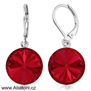 Swarovski Elements Rivoli vlepený krystal 12mm - Ocelové náušnice visací bimbací červené kulaté 31106.3 Light Siam (červená)