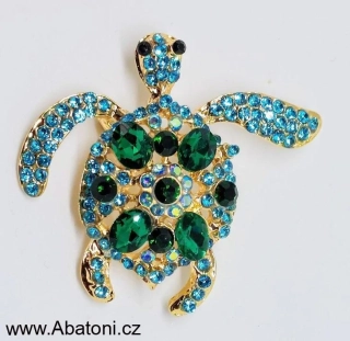 Brož Mořská želva 3919 zeleno modrá - blue sea turtle