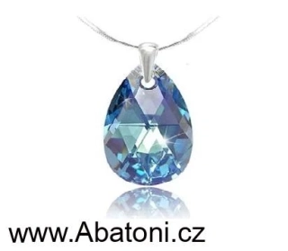 Swarovski Elements Mini Pear krystal 12mm - Stříbrný náhrdelník (přívěsek + řetízek) visací modrá slza, kapka 34252.3 Aquamarine (modrá světlá, azurová, nebeská)
