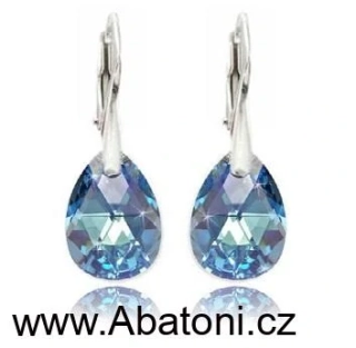 Swarovski Elements Mini Pear krystal 12mm - Stříbrné náušnice visací modrá slza, kapky 31215.5 Aquamarine (modrá světlá, azurová, nebeská)