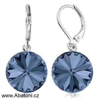 Swarovski Elements Rivoli vlepený krystal 12mm - Ocelové náušnice visací bimbací modré kulaté 31106.5 Montana Blue (modrá tmavá, indigo, kobaltová)