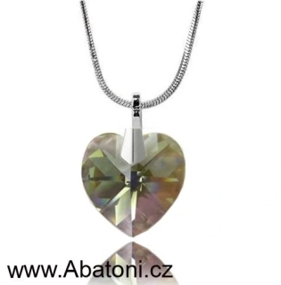 Swarovski Elements Heart krystal 18mm - Stříbrný náhrdelník (přívěsek + řetízek) šedé srdce, srdíčko 39003.4 Black Diamond (šedá, černá, kouřová, zelenkavá)