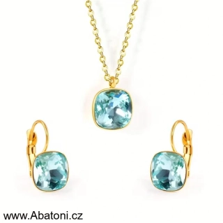 Steel Jewelry souprava - chirurgická ocel - dámská - tyrkysová - 220132 čtvereček - zlaceno