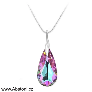 Swarovski Elements Teardrop krystal 24mm - Stříbrný náhrdelník (přívěsek + řetízek) visací fialová slza, kapka 54016.5 Vitrail Light (růžová, fialová, tyrkysová, duhová) 