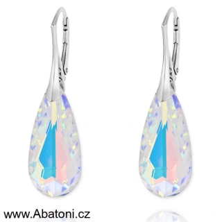 Swarovski Elements Teardrop krystal 24mm - Stříbrné náušnice visací bílá duhová slza, kapky 31063.2 Crystal AB (bílá, křišťálová, duhová, měňavá)