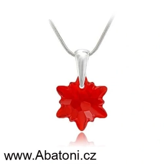 Swarovski Elements Edelweiss Snowflake krystal 18mm - Stříbrný náhrdelník (přívěsek + řetízek) visací červená vločka, protěž, kytička 34221.1 Light Siam (červená)