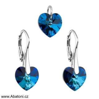 Sada šperků s krystaly Swarovski náušnice a přívěsek modrá srdce 39003.5 Heart krystal Bermuda Blue (modrá, mořská, duhová)