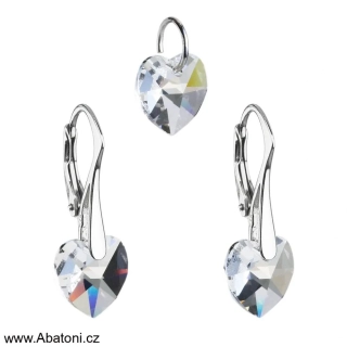 Sada šperků s krystaly Swarovski náušnice a přívěsek bílá srdce 39003.1 Heart krystal Crystal (bílá, čirá, křišťálová)