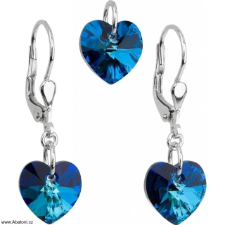 Sada šperků s krystaly Swarovski náušnice a přívěsek modrá srdce 39003.5 Heart krystal visací bimbací Bermuda Blue (modrá, mořská, duhová)