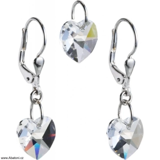 Sada šperků s krystaly Swarovski náušnice a přívěsek bílá srdce 39003.1 Heart krystal visací bimbací Crystal (bílá, čirá, křišťálová)