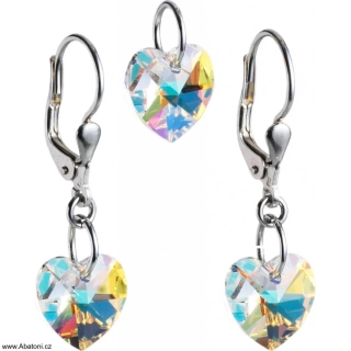 Sada šperků s krystaly Swarovski náušnice a přívěsek AB efekt srdce 39003.2 Heart krystal visací bimbací Crystal AB (bílá, křišťálová, duhová, měňavá)
