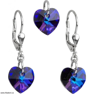 Sada šperků s krystaly Swarovski náušnice a přívěsek fialovo modrá srdce 39003.5 Heart krystal visací bimbací Heliotrope (fialová, modrá, duhová)