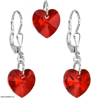 Sada šperků s krystaly Swarovski náušnice a přívěsek červená srdce 39003.4 Heart krystal visací bimbací Light Siam (červená)