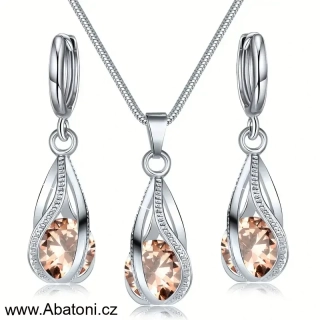 Swarovski Elements sada (set, souprava) - náušnice a přívěsek s řetízkem zlaté kapky s vloženými krystaly 39169.4 Golden Shadow (zlatá, světlá jantarová, zlatobéžová)