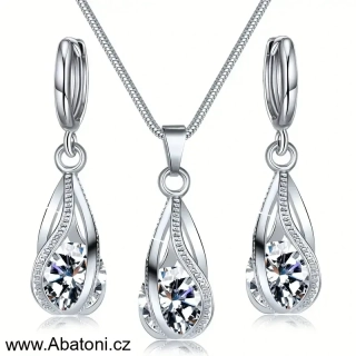 Swarovski Elements sada (set, souprava) - náušnice a přívěsek s řetízkem bílé kapky s vloženými krystaly 39029.1 Crystal (bílá, čirá, křišťálová)