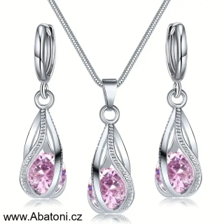 Swarovski Elements sada (set, souprava) - náušnice a přívěsek s řetízkem fialovo růžové kapky s vloženými krystaly 39177.3 Light Amethyst (růžovo fialová)