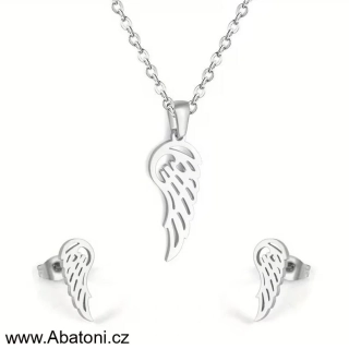 Steel Jewelry souprava - řetízek, přívěsek a náušnice - andělská křídla - chirurgická ocel - 130140 vzor 01