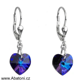 Swarovski Elements Heart krystal 10mm - Stříbrné náušnice visací bimbací fialovo modré srdce, srdíčka 31125.9 Heliotrope (fialová, modrá, duhová)