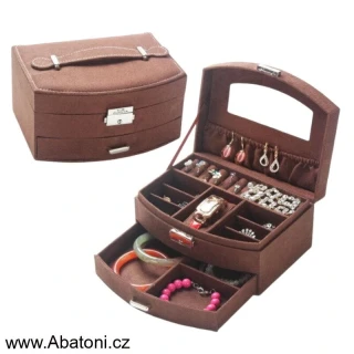 Gaira® Dvoupatrová sametová šperkovnice se šuplíčkem 9022-15 - hnědá - brown